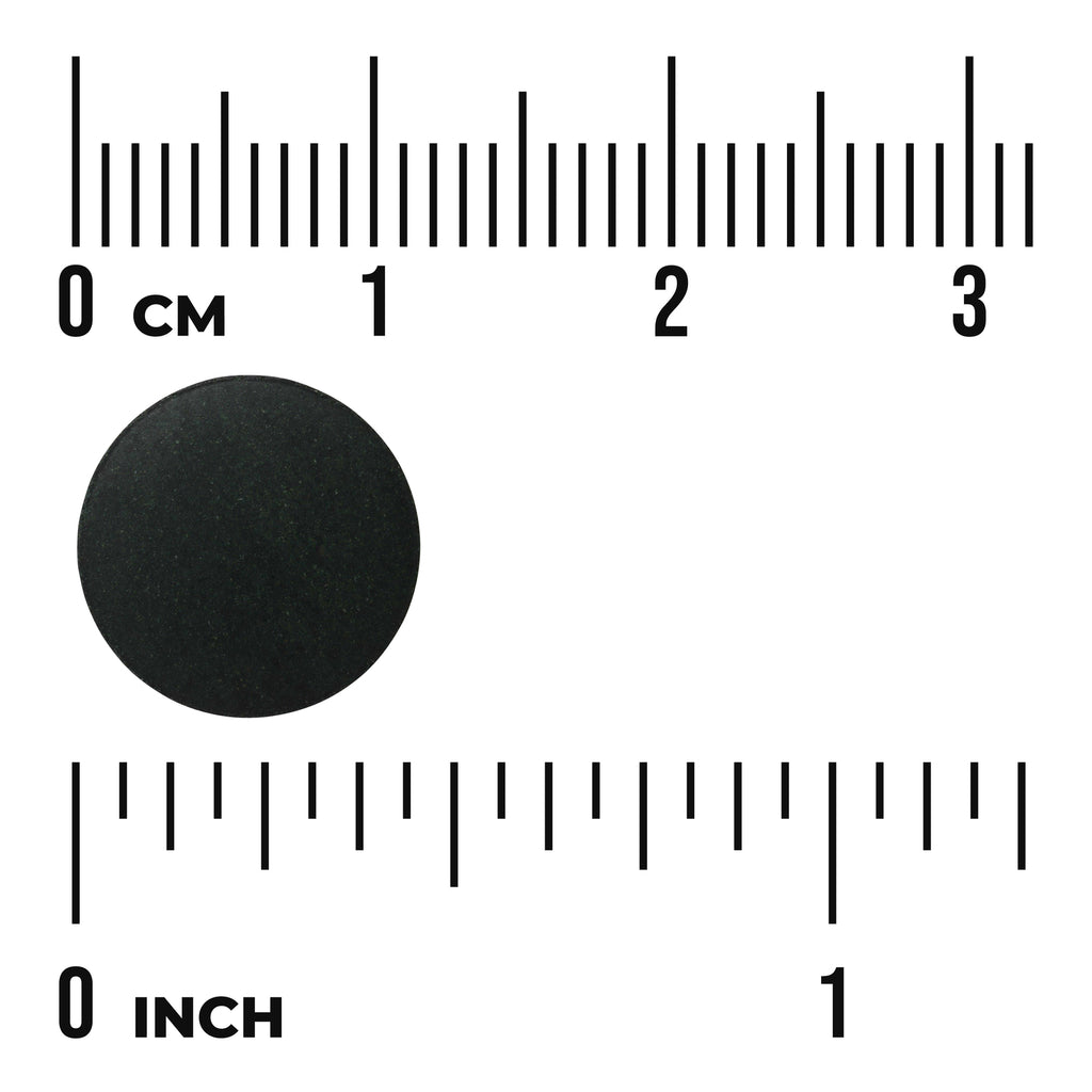 SWR044 | Black round tablet on rulers showing ~1 cm diameter; visible text '0 cm' and '0 inch' - Thumbnail