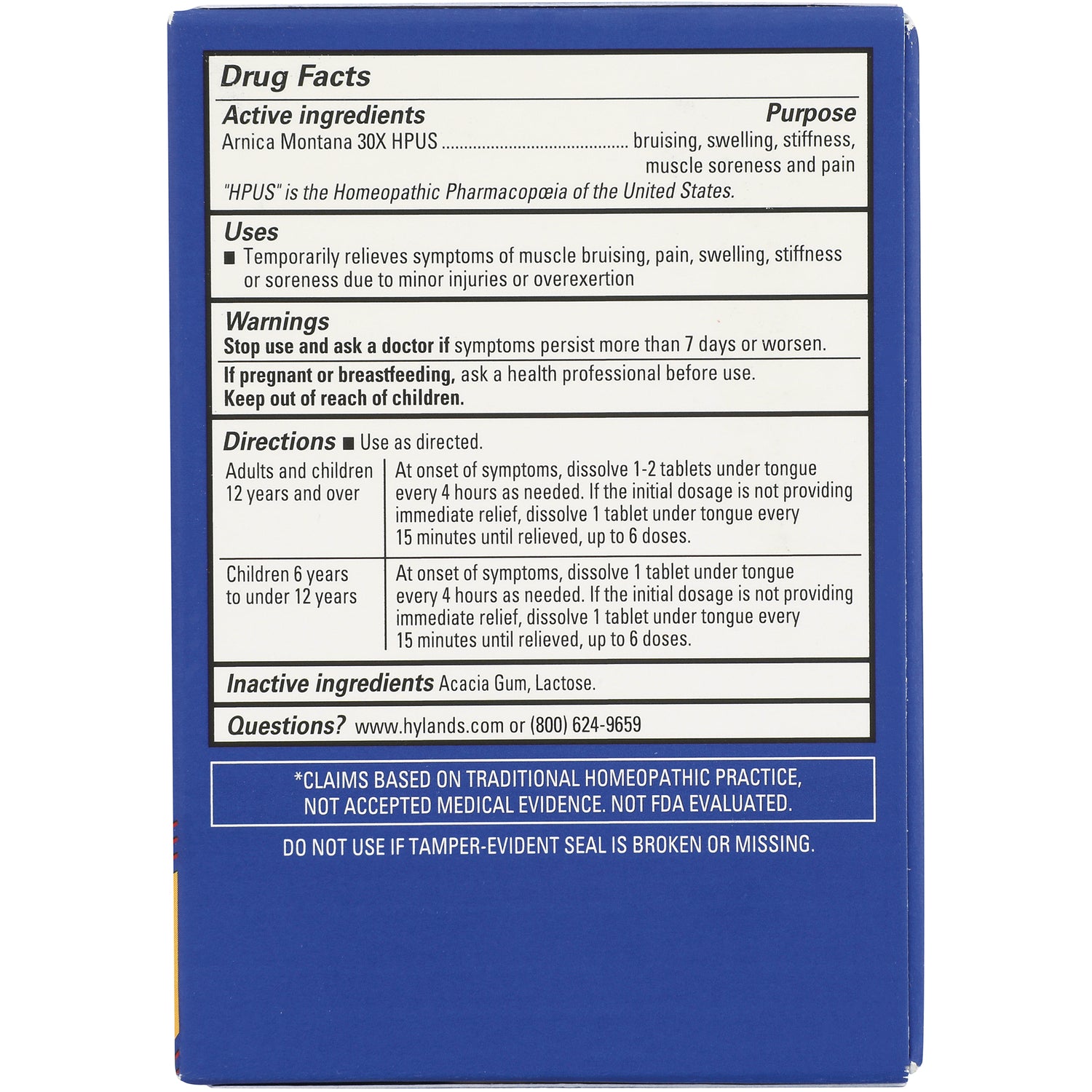 HY244 | Back panel showing Drug Facts with active ingredient Arnica Montana 30X HPUS, uses, warnings, directions and contact info