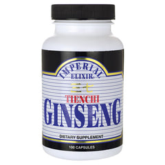 IE010 | White supplement bottle labeled IMPERIAL ELIXIR TIENCHI GINSENG 100 capsules front view