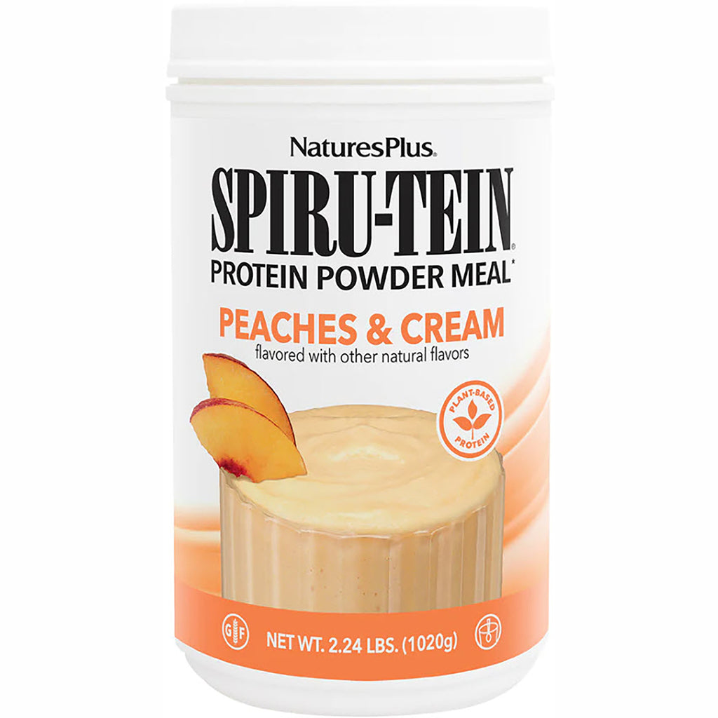 NTP087 | NaturesPlus SPIRU-TEIN protein powder meal Peaches & Cream tub, plant-based protein 2.24 lbs - Thumbnail