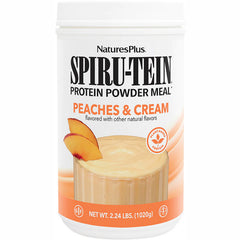 NTP087 | NaturesPlus SPIRU-TEIN protein powder meal Peaches & Cream tub, plant-based protein 2.24 lbs