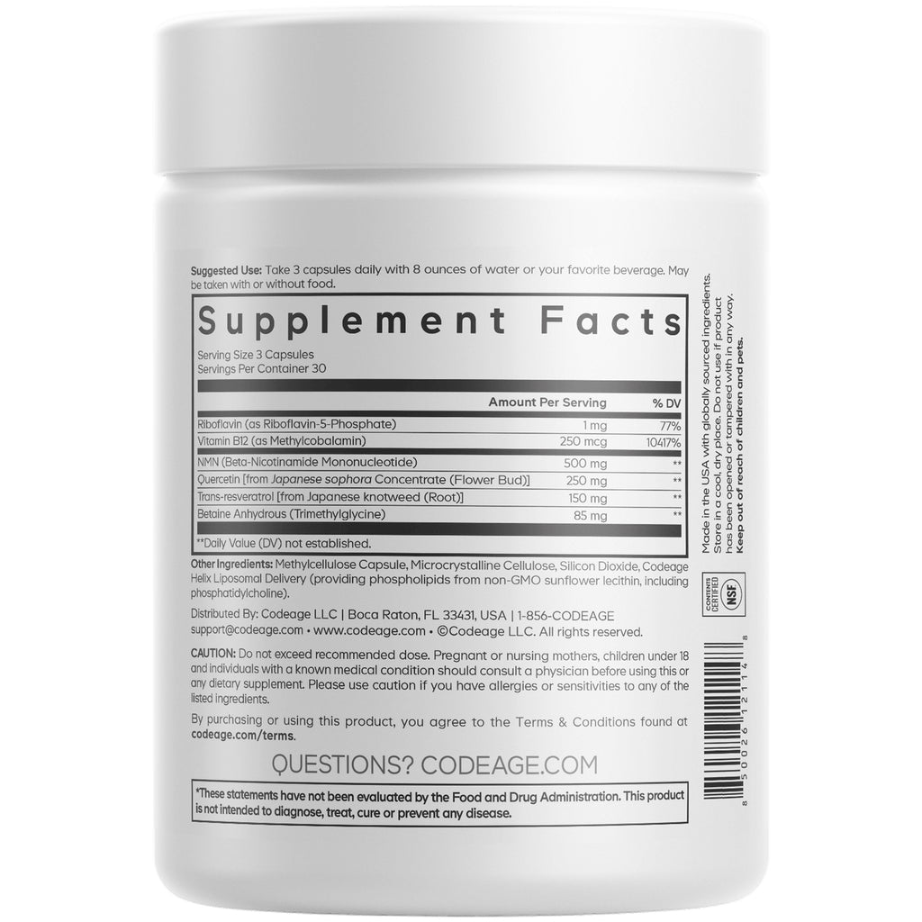 Supplement Facts label and ingredients on back of white supplement jar showing serving size, ingredient list, caution text and barcode - Thumbnail