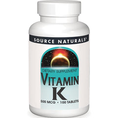 SN606 | Source Naturals Vitamin K dietary supplement, 500 mcg, 100 tablets