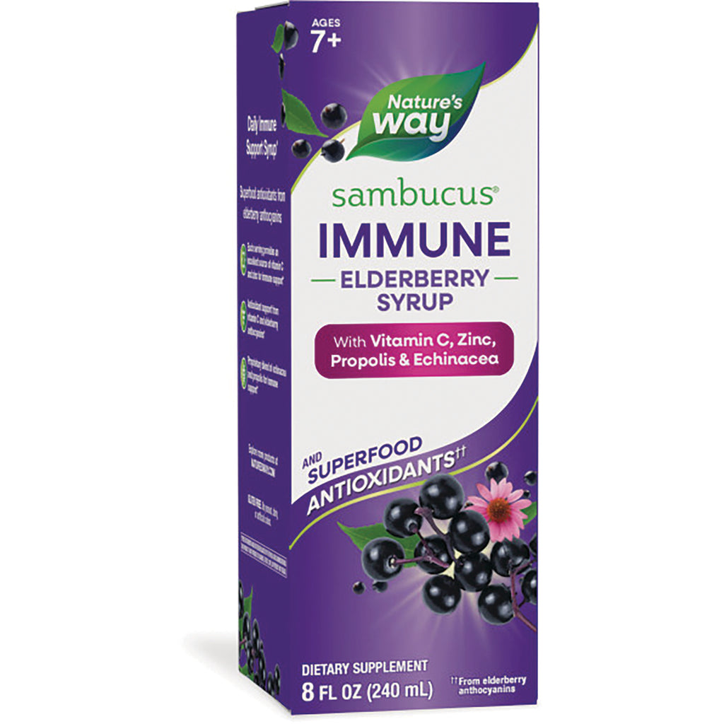 NW666 | Nature's Way Sambucus Immune Syrup elderberry 8 fl oz box showing product name and elderberry illustration - Thumbnail