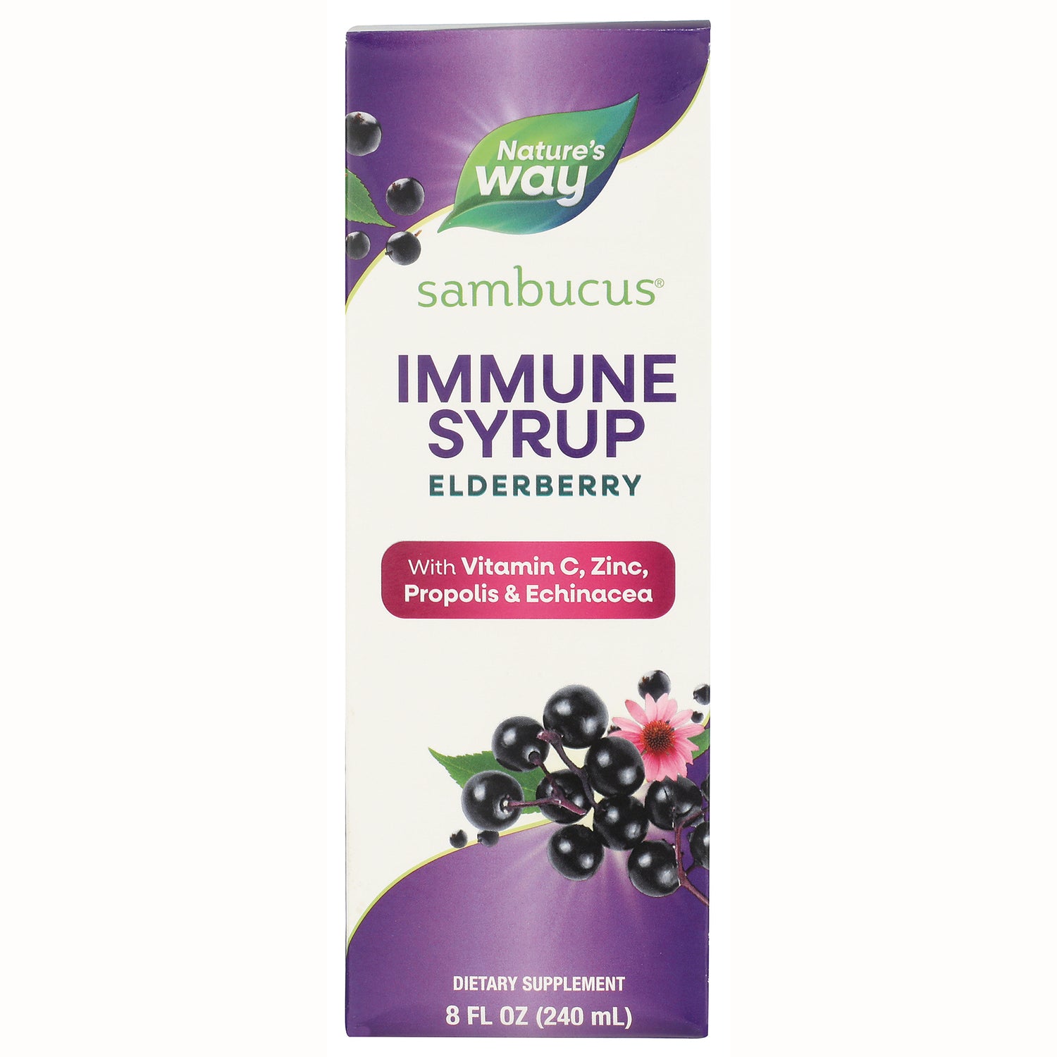 NW666 | Nature's Way Sambucus Immune Syrup elderberry 8 fl oz box showing product name and elderberry illustration