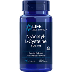 LE210 | Life Extension N-Acetyl-L-Cysteine 600 mg supplement bottle showing front label, 60 capsules