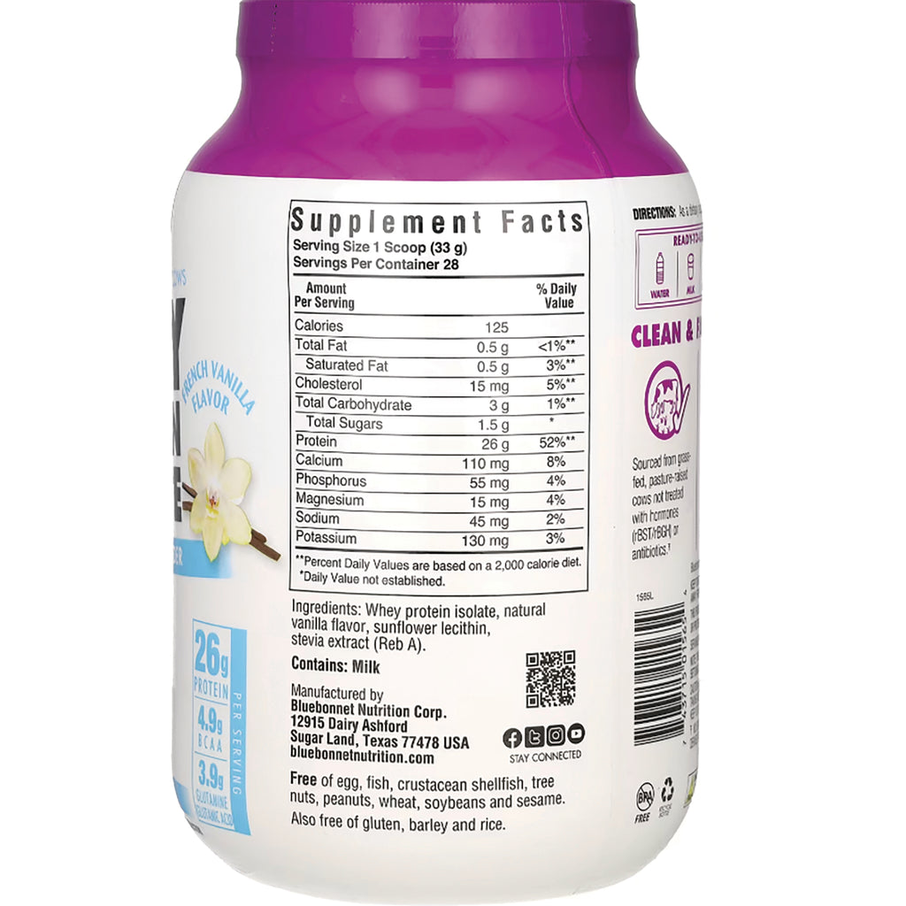 BLU133 | supplement facts panel and ingredients listing on back of purple-lidded protein powder container - Thumbnail