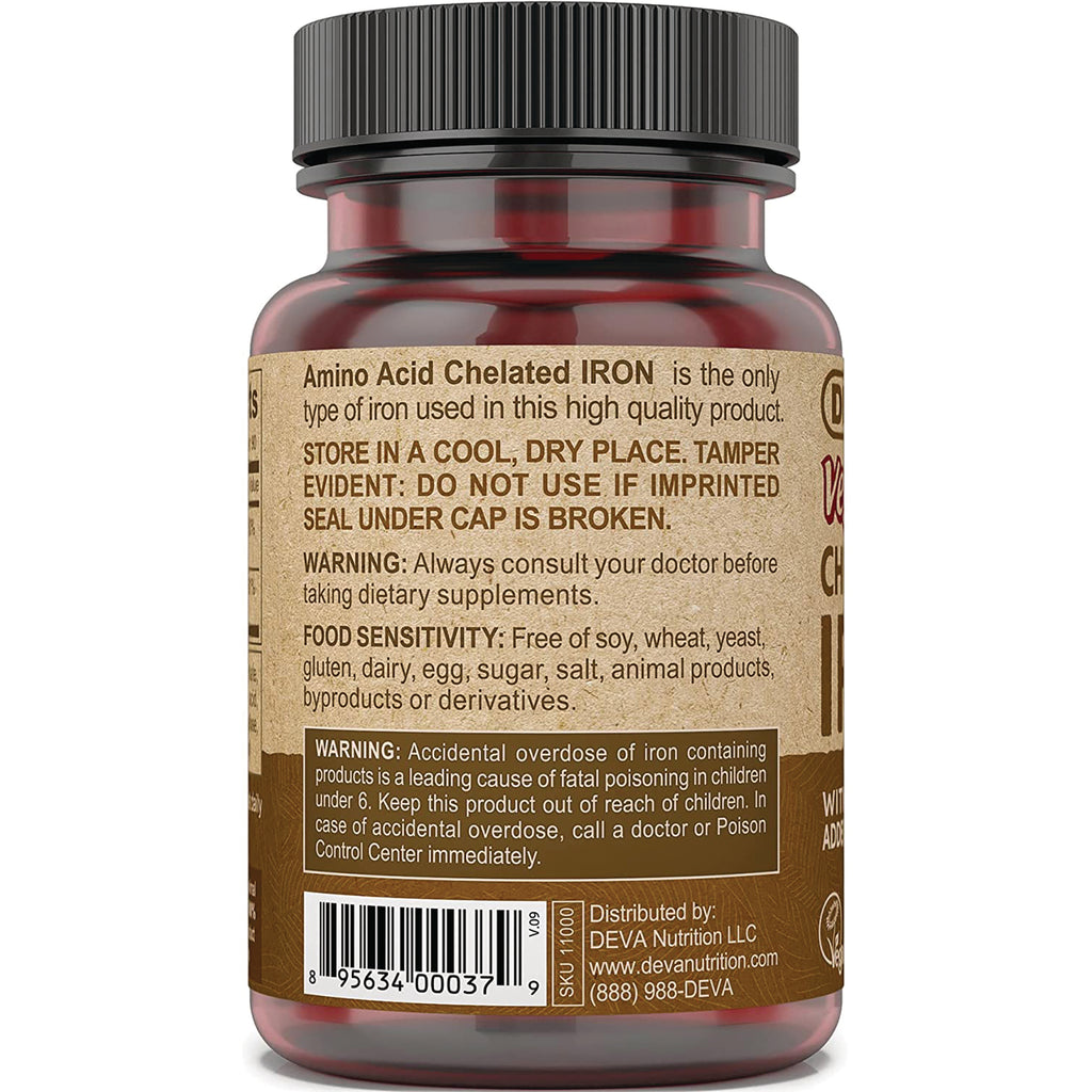 DEV013 | back label of brown supplement bottle showing storage and warning text, barcode and distributor info - Thumbnail
