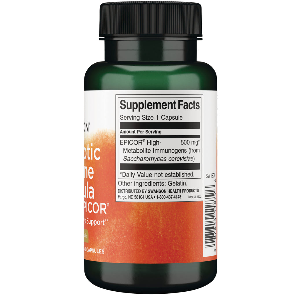 SW1879 | Back of supplement bottle showing Supplement Facts panel, 1 capsule serving, EpiCor 500 mg, gelatin - Thumbnail