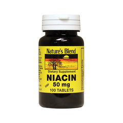 NAB018 | Nature's Blend Niacin 50 mg supplement bottle front label showing 100 tablets