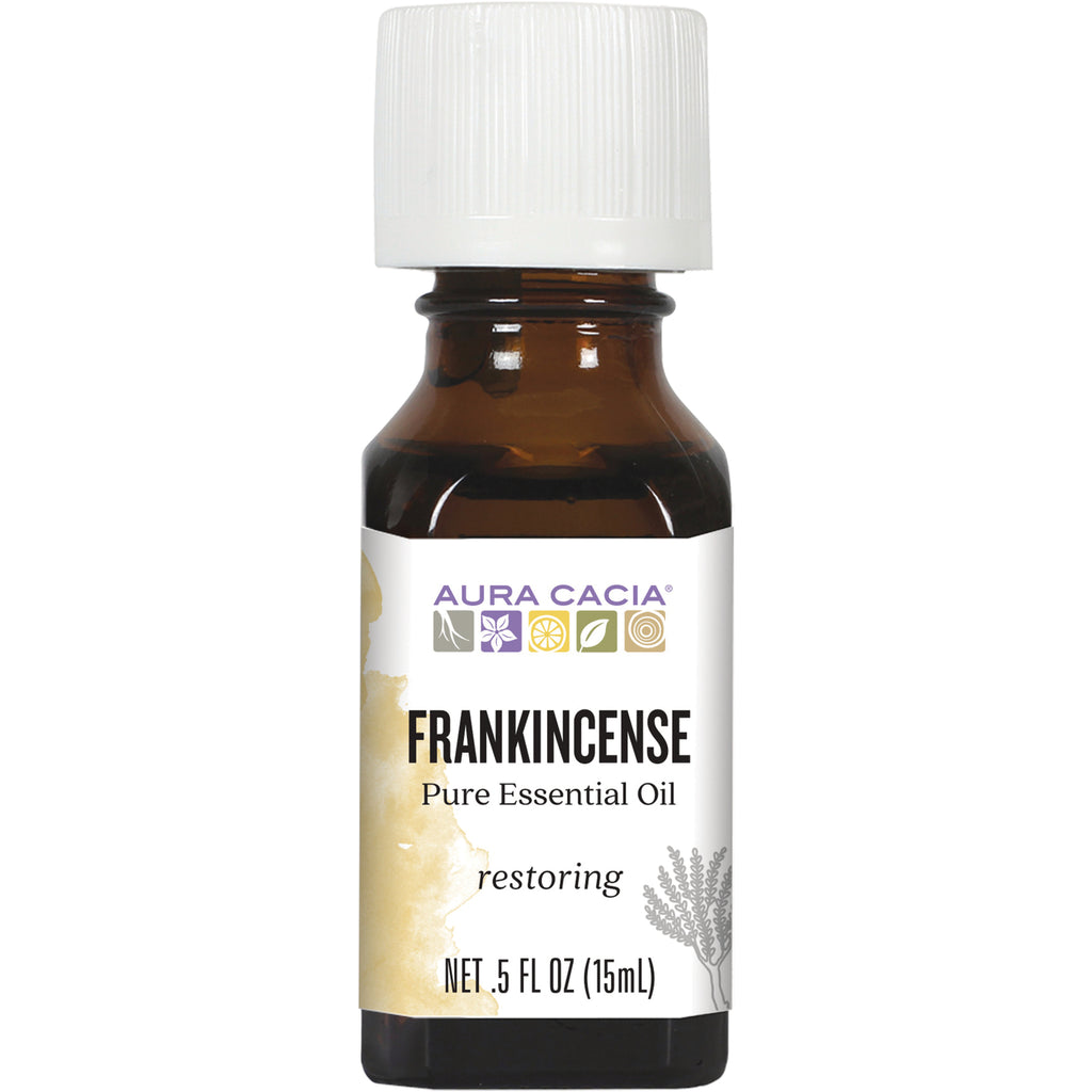 ARC033 | amber 15 mL bottle labeled AURA CACIA FRANKINCENSE Pure Essential Oil restoring - Thumbnail