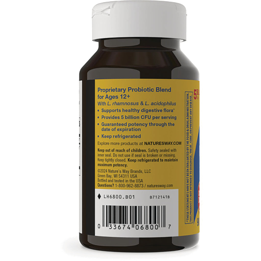 NW054 | back label of brown supplement bottle reading Proprietary Probiotic Blend for Ages 12+ with usage directions and barcode - Thumbnail