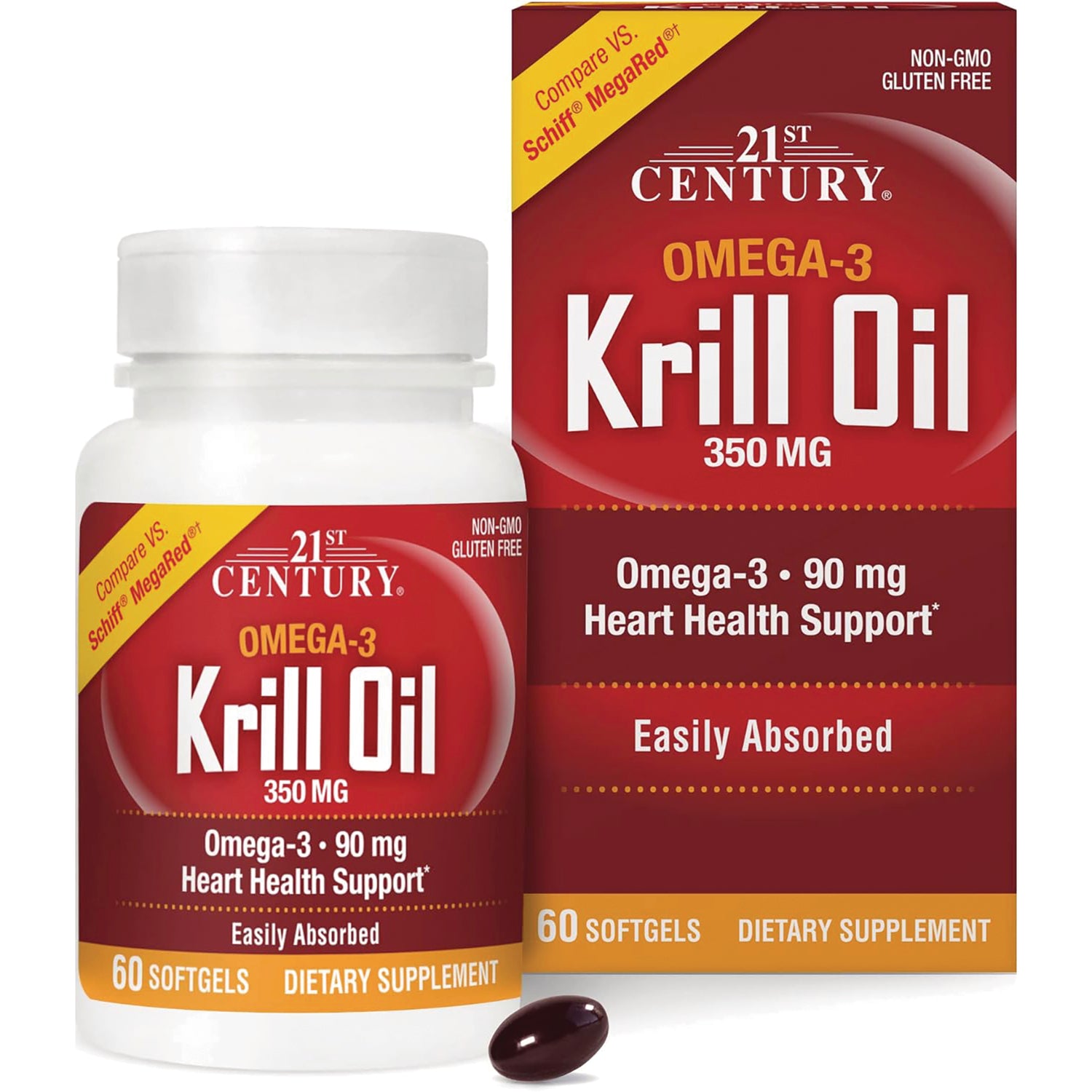 CNT238 | 21st Century Krill Oil 350 MG bottle and box, 60 softgels, Omega-3 heart health support