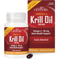 CNT238 | 21st Century Krill Oil 350 MG bottle and box, 60 softgels, Omega-3 heart health support