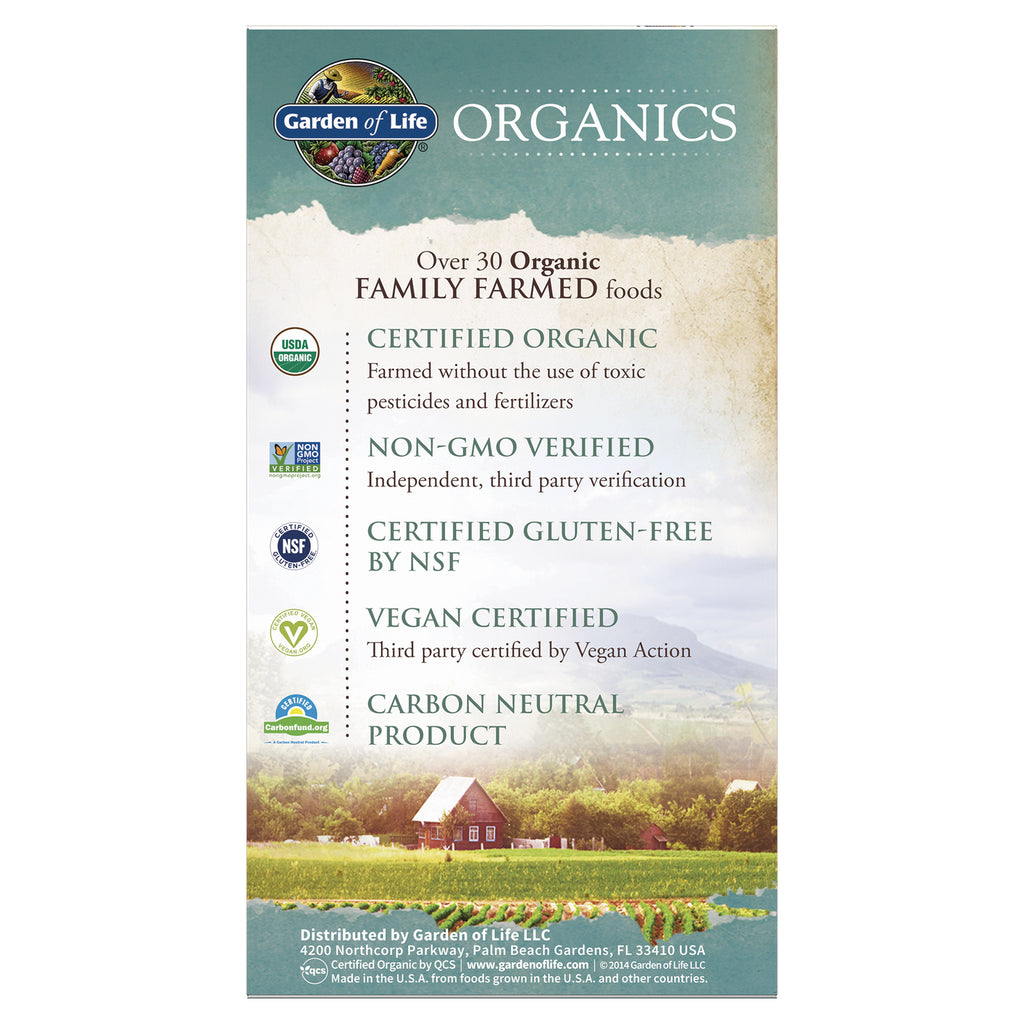 GLF182 | Back panel showing certifications: certified organic, non-GMO, NSF gluten-free, vegan certified, carbon neutral - Thumbnail