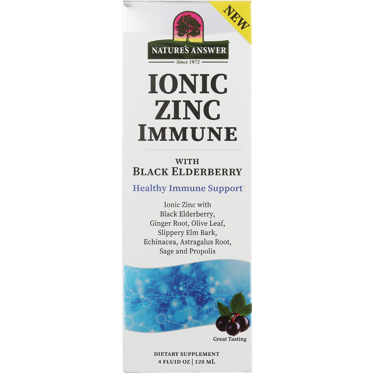 NAT409 | Front of Nature's Answer Ionic Zinc Immune box with Black Elderberry, 4 fl oz