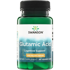 SW1608 | Swanson Glutamic Acid, Cognitive Support, 500 mg per capsule, 60 veggie caps bottle front