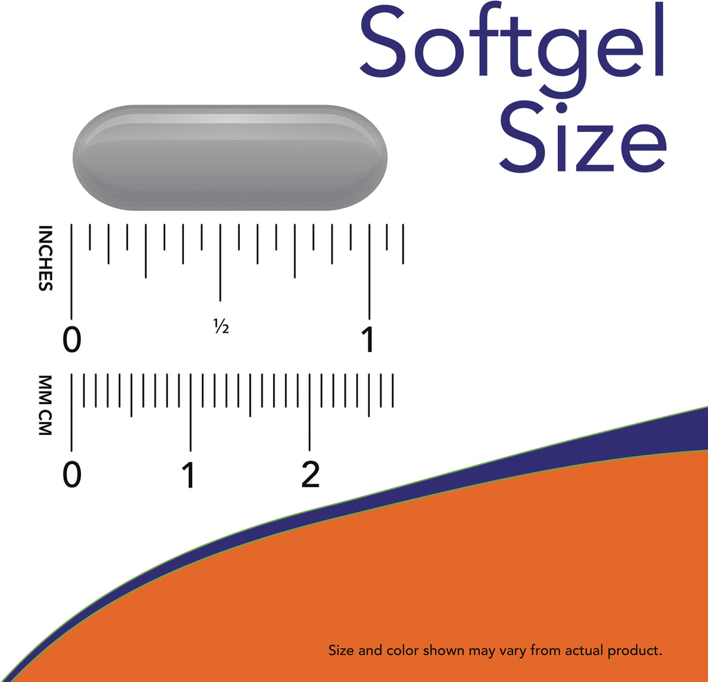 NWF301 | gray softgel above inch and centimeter rulers labeled Softgel Size showing scale up to 2 cm - Thumbnail