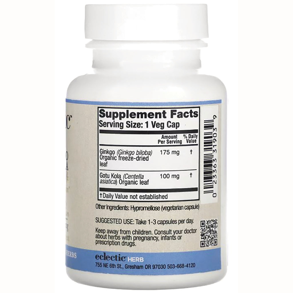 EC007 | back label showing Supplement Facts with serving size 1 Veg Cap, ingredient amounts, barcode and usage instructions - Thumbnail