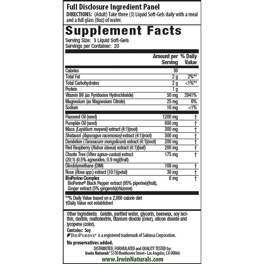 IR299 | Back supplement facts panel listing serving size, ingredient amounts and other ingredients - Thumbnail