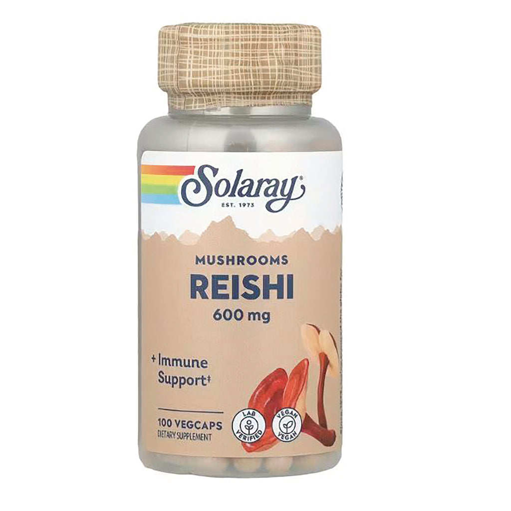 SLR400 | Solaray Reishi 600 mg mushroom supplement bottle, 100 vegcaps - Thumbnail