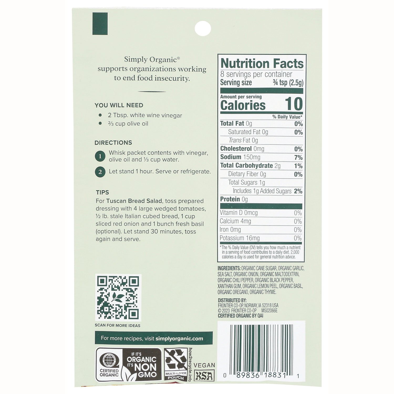 SMP041 | Back label with Nutrition Facts, ingredients, directions, QR code, and barcode