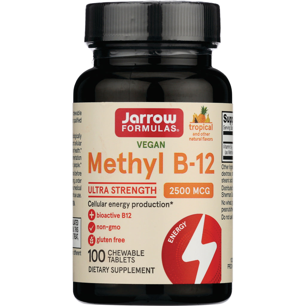 JR335 | Jarrow Formulas Vegan Methyl B-12 2500 MCG bottle, 100 chewable tablets front label - Thumbnail