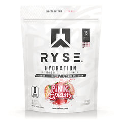 RYS006 | RYSE Hydration front pouch labeled PINK Splash flavor, 16 sticks, 0 sugar per stick