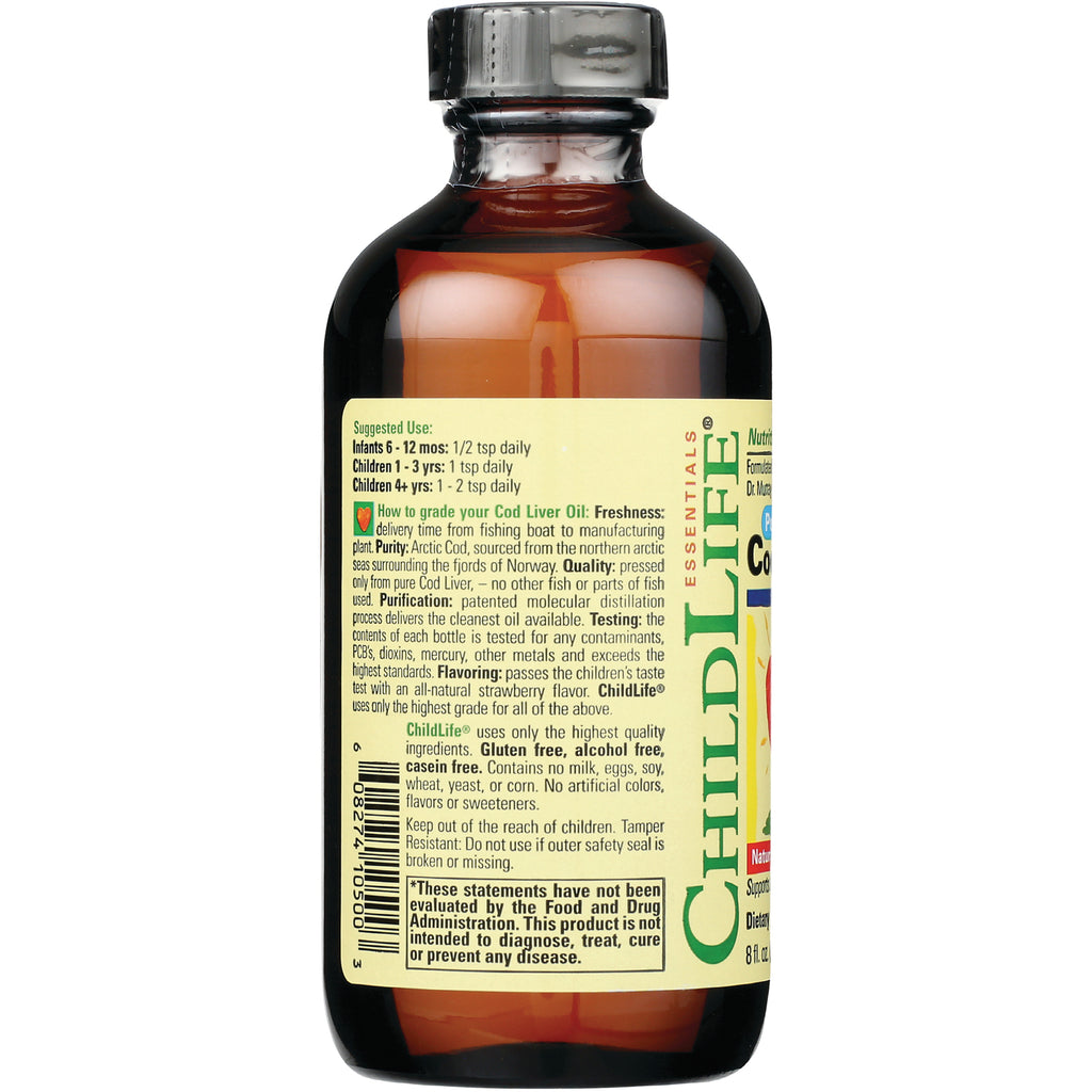 CHL003 | back label of cod liver oil bottle showing suggested use, purity, testing, and ingredient information - Thumbnail