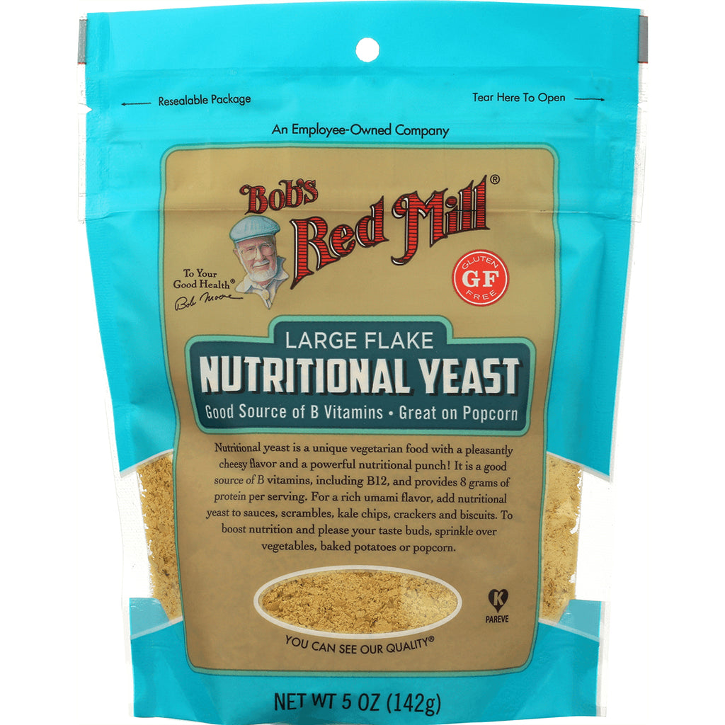 BOB335 | Bob's Red Mill large flake Nutritional Yeast pouch front with label and clear window, net wt 5 oz (142g) - Thumbnail