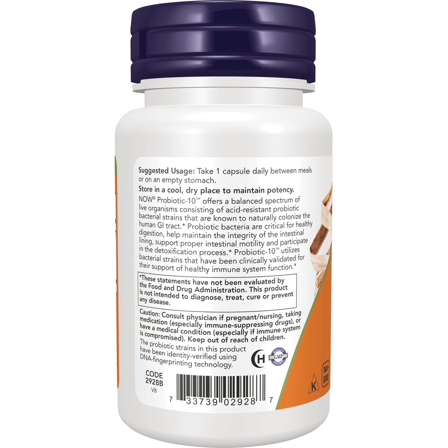 NWF344 | Back label of white supplement bottle showing suggested usage, caution text, and barcode