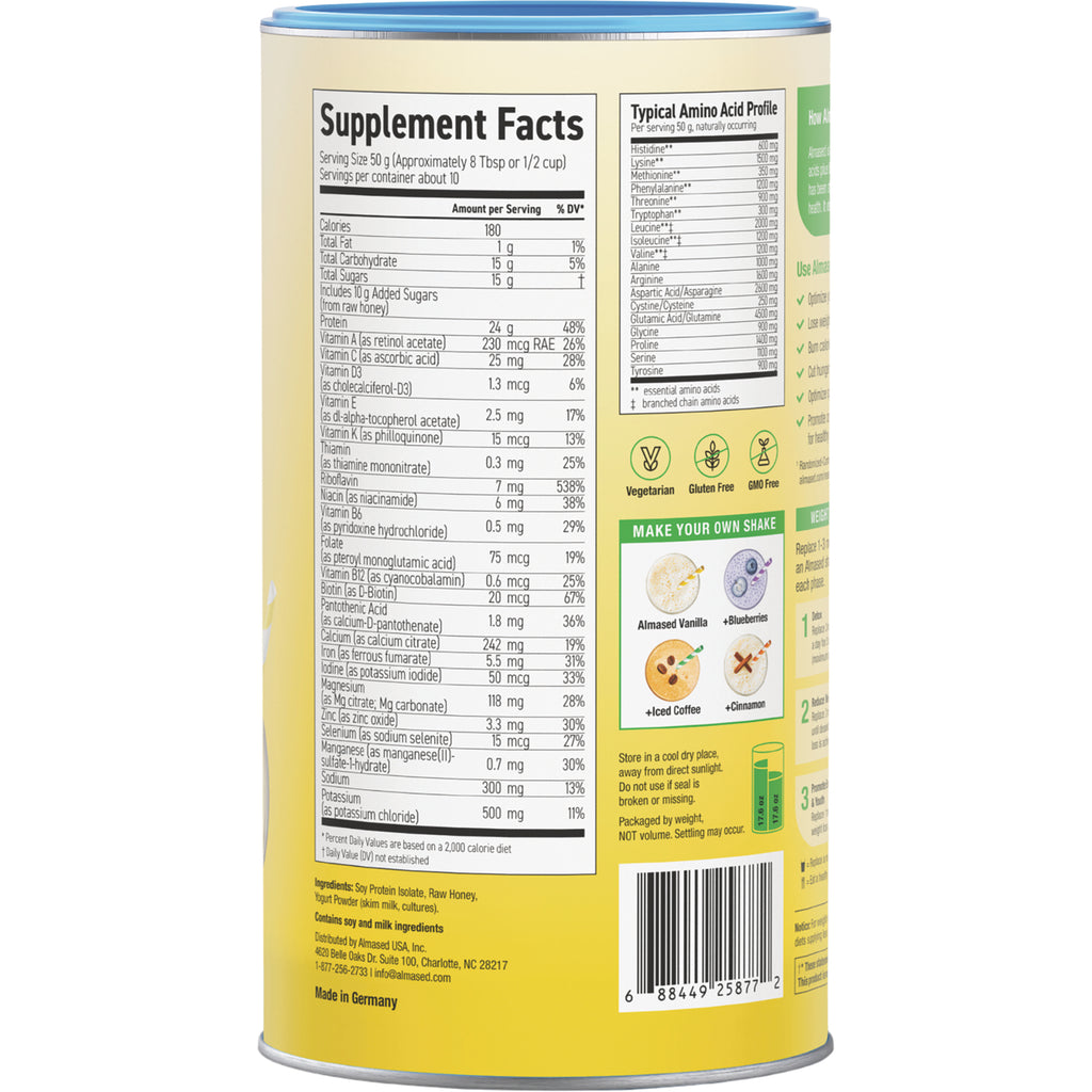 ALM006 | Back label with Supplement Facts, typical amino acid profile, ingredients, and barcode - Thumbnail
