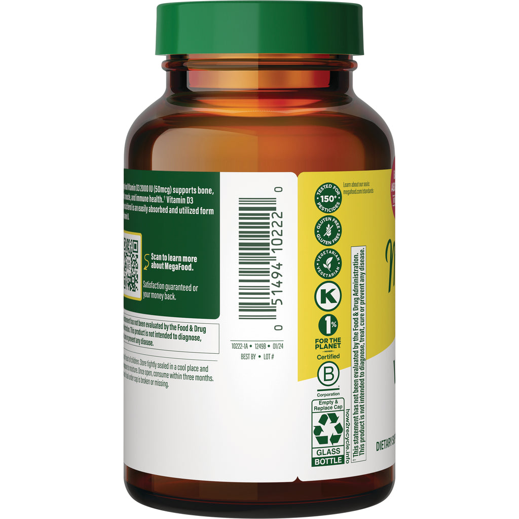 MGF013 | back of amber glass supplement bottle showing barcode, certification icons, and label text - Thumbnail