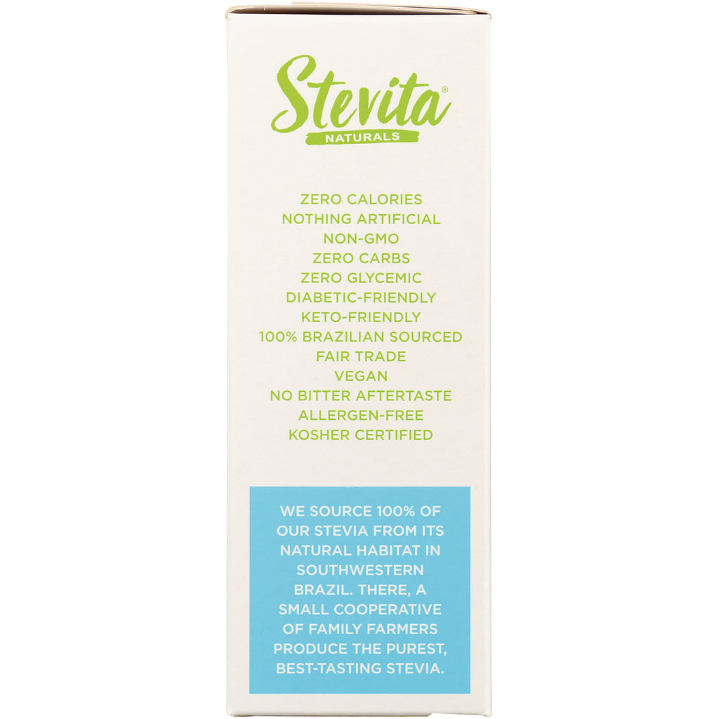 STV002 | Back panel with Stevita Naturals claims: zero calories, non-GMO, zero carbs, keto-friendly, vegan, kosher certified - Thumbnail