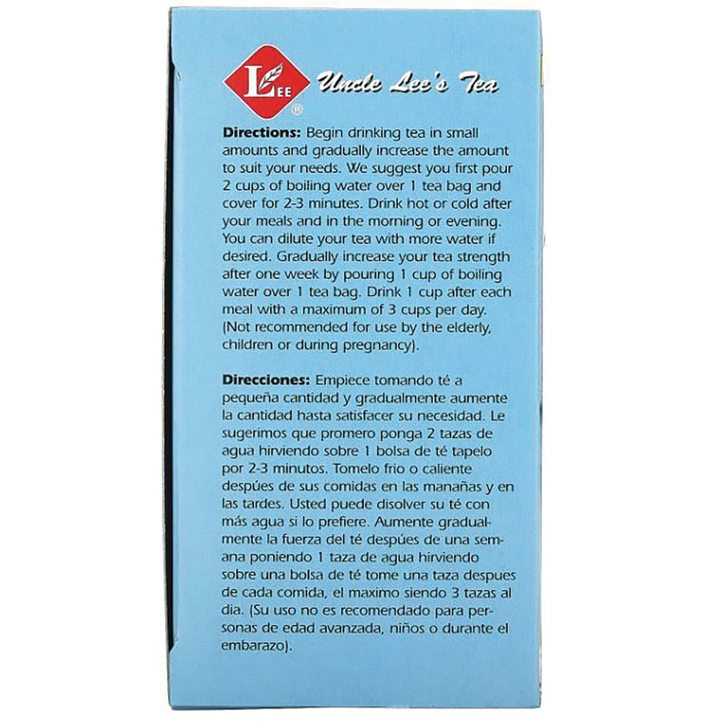 UL010 | Back of Uncle Lee's Tea box with Directions in English and Spanish - Thumbnail