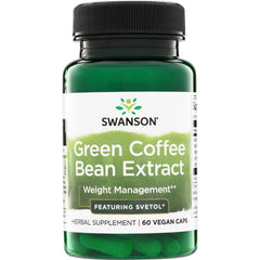 SWD060 | Swanson Green Coffee Bean Extract supplement bottle, Weight Management, Featuring Svetol, 60 vegan caps