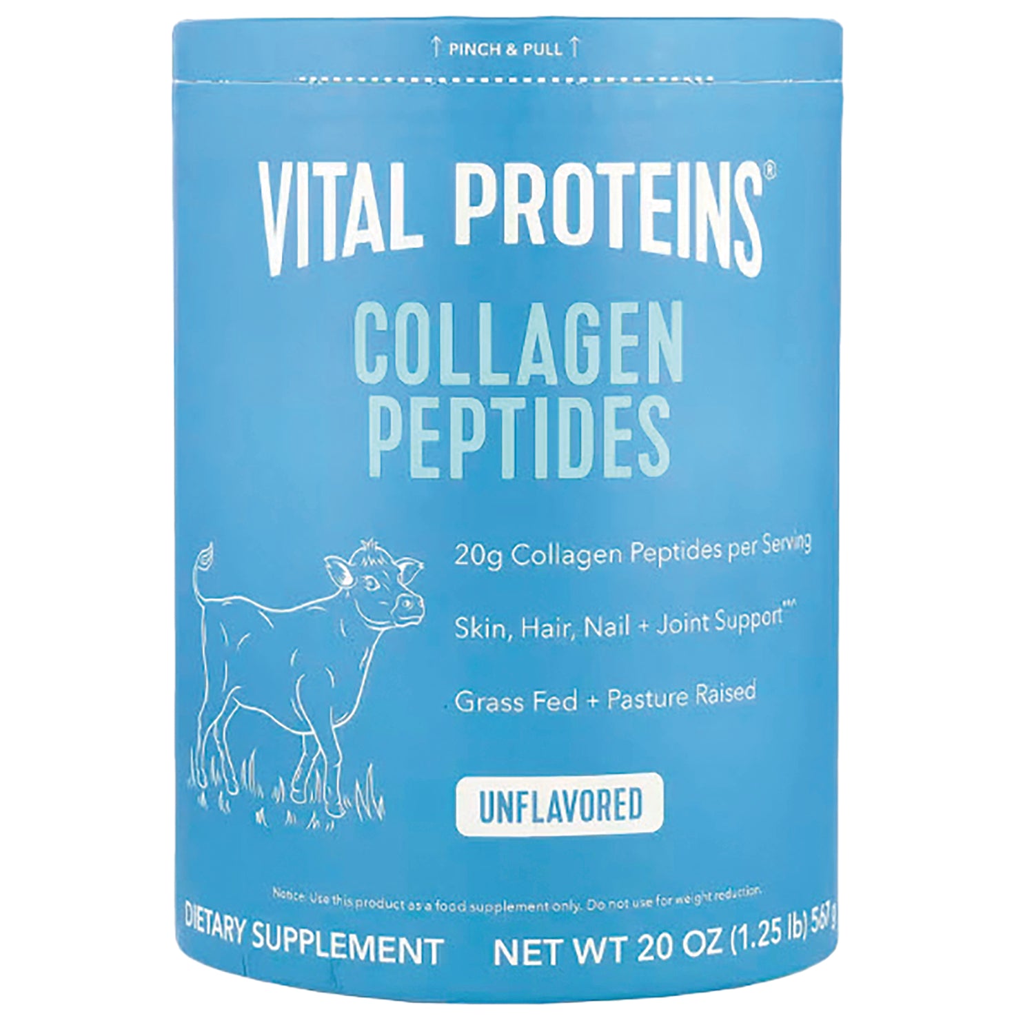 VPR002 | Vital Proteins Collagen Peptides, Unflavored, front canister showing 20g collagen per serving