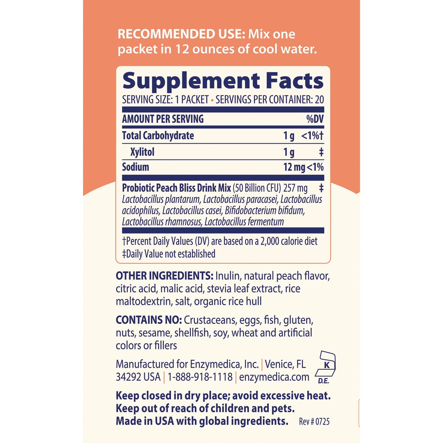 EMD105 | Supplement facts panel, other ingredients, and storage information