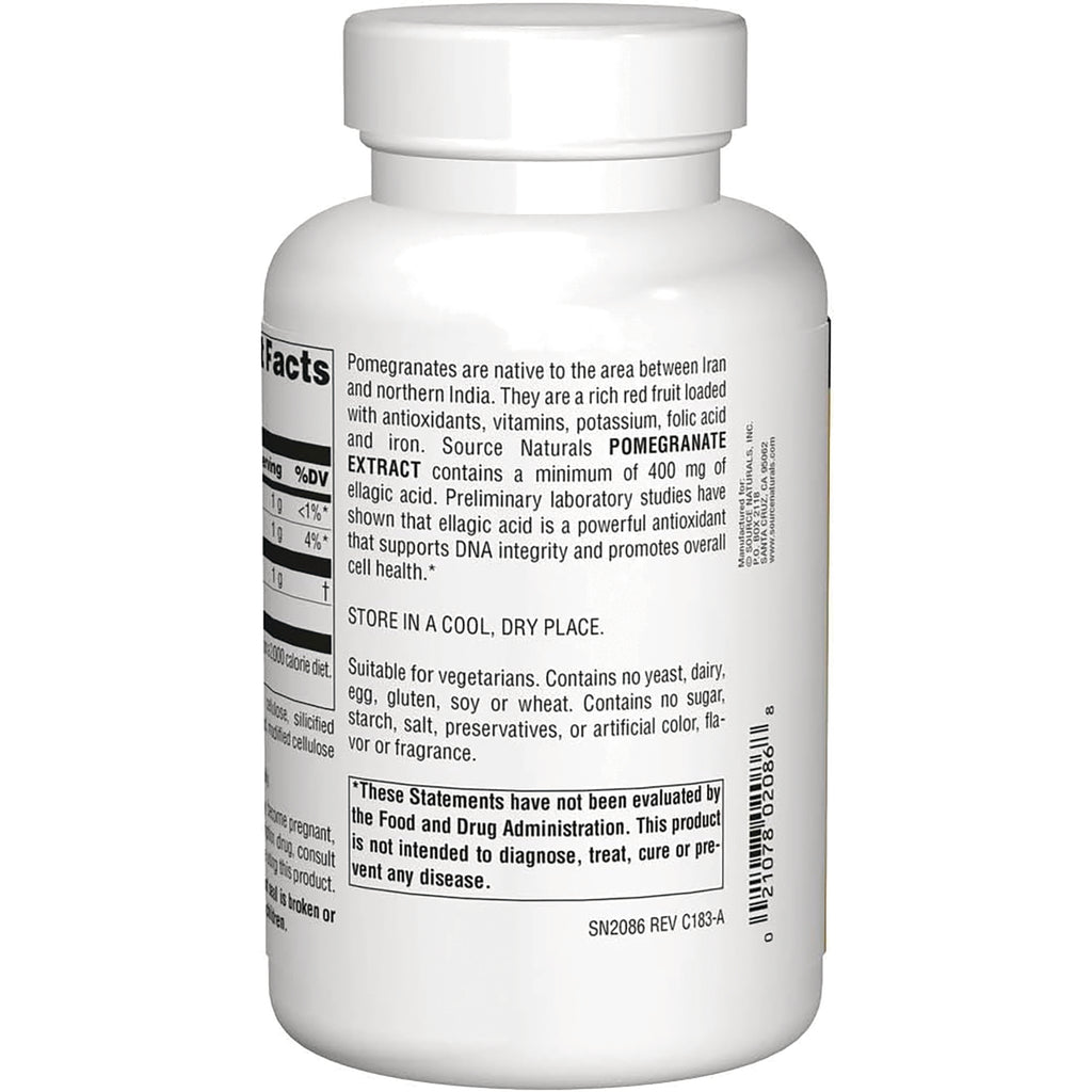 SN824 | Back label with supplement facts, pomegranate extract details, storage directions, and FDA disclaimer - Thumbnail
