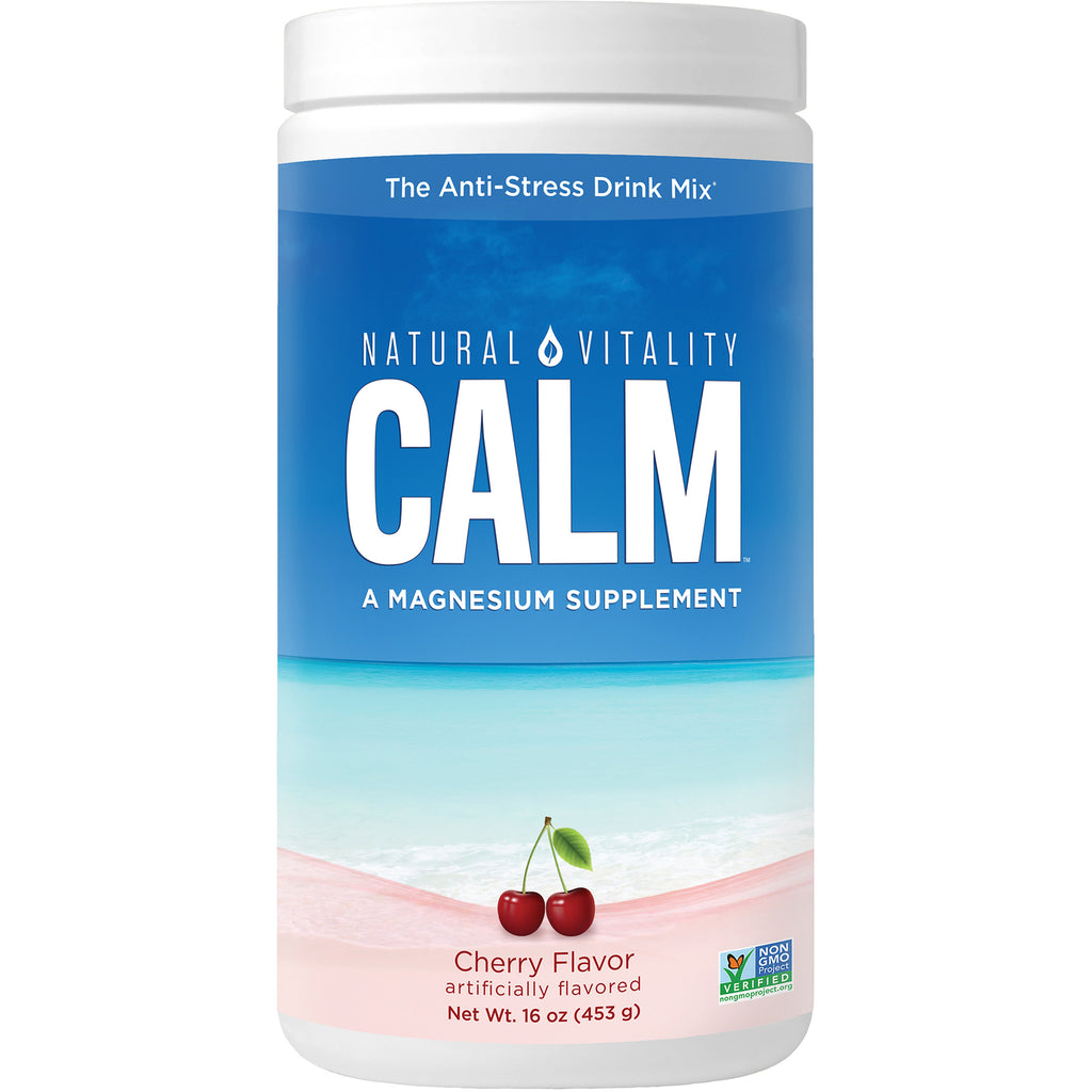 NVT040 | Natural Vitality CALM magnesium supplement, cherry flavor front label - Thumbnail