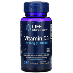 LE201 | Life Extension Vitamin D3 25 mcg (1000 IU) blue bottle, 250 softgels dietary supplement