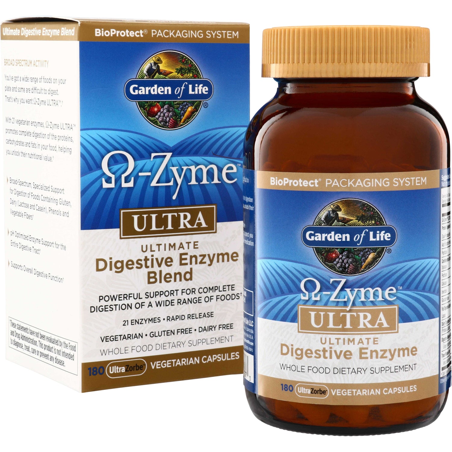 GLF080 | Garden of Life Omega-Zyme Ultra digestive enzyme blend, 180 vegetarian capsules