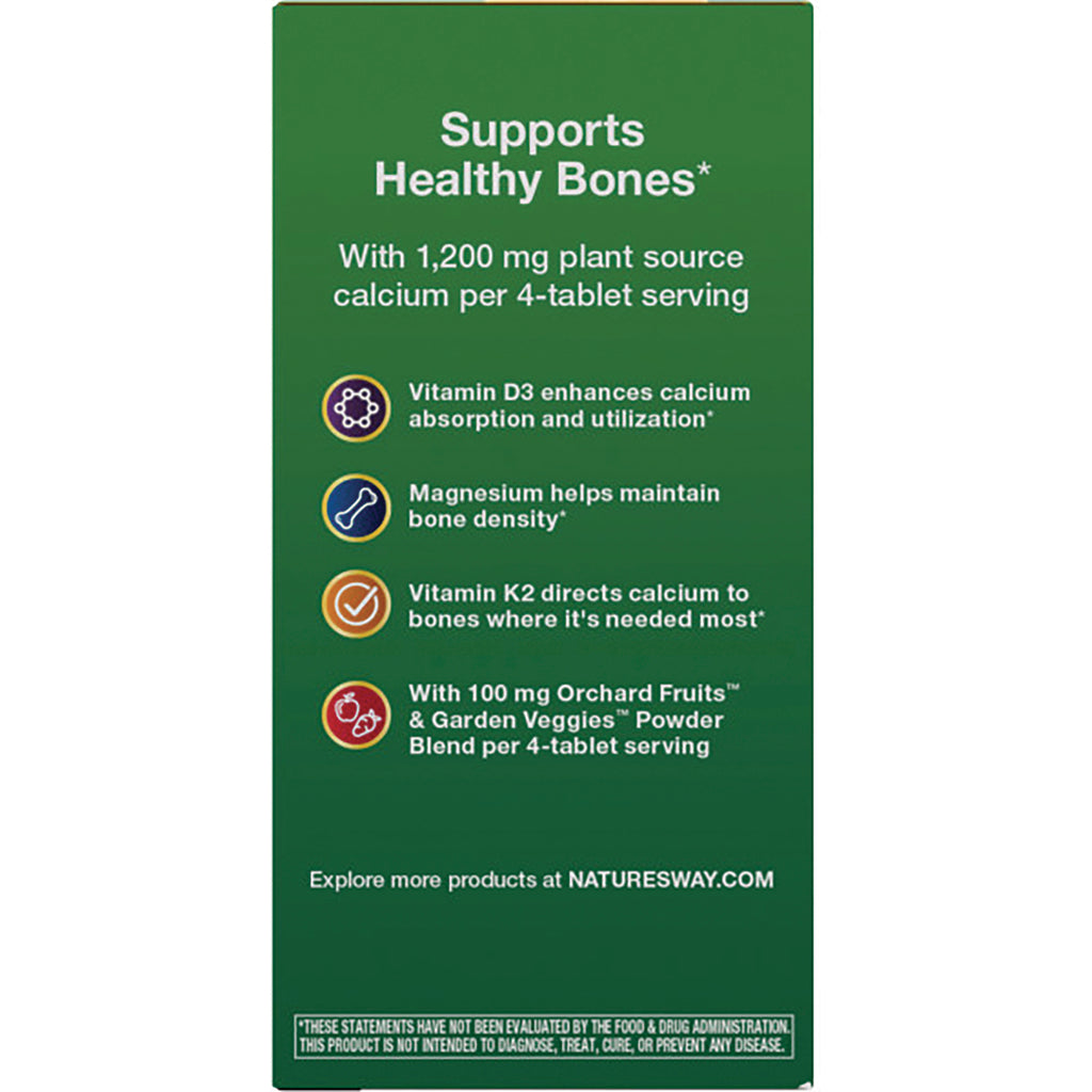 NW857 | Back panel listing Supports Healthy Bones, 1,200 mg plant calcium per 4-tablet serving and benefits of vitamin D3, magnesium, vitamin K2 - Thumbnail