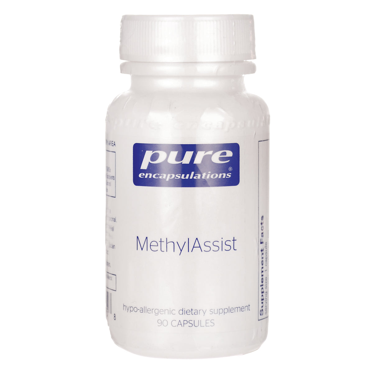 PRN048 | White Pure Encapsulations bottle labeled MethylAssist hypo-allergenic dietary supplement 90 CAPSULES