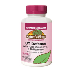 NAB130 | Nature's Blend UT Defense women's health dietary supplement bottle with cranberry and D-Mannose, 30 tablets