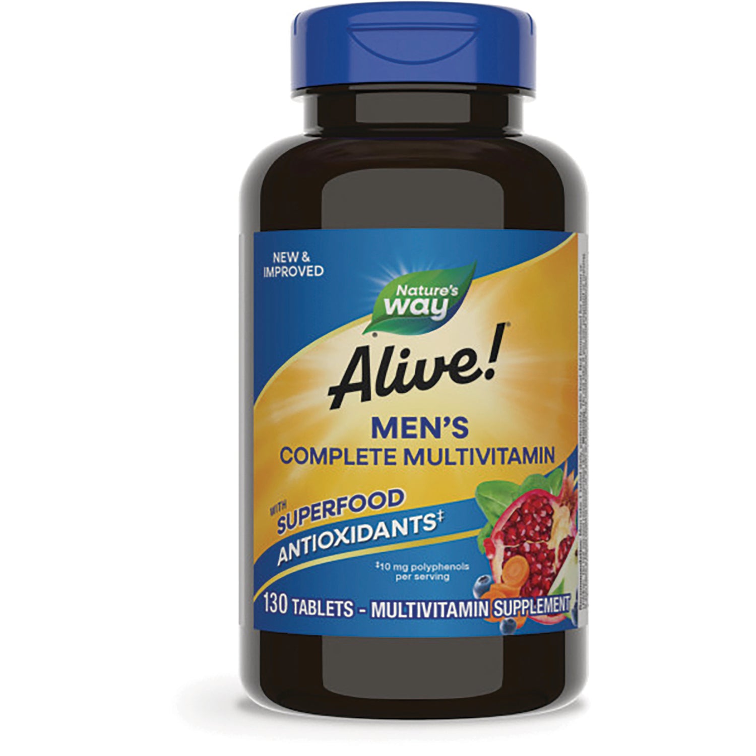 NW1045 | Alive! Men's Complete Multivitamin bottle labeled 130 tablets, Once Daily
