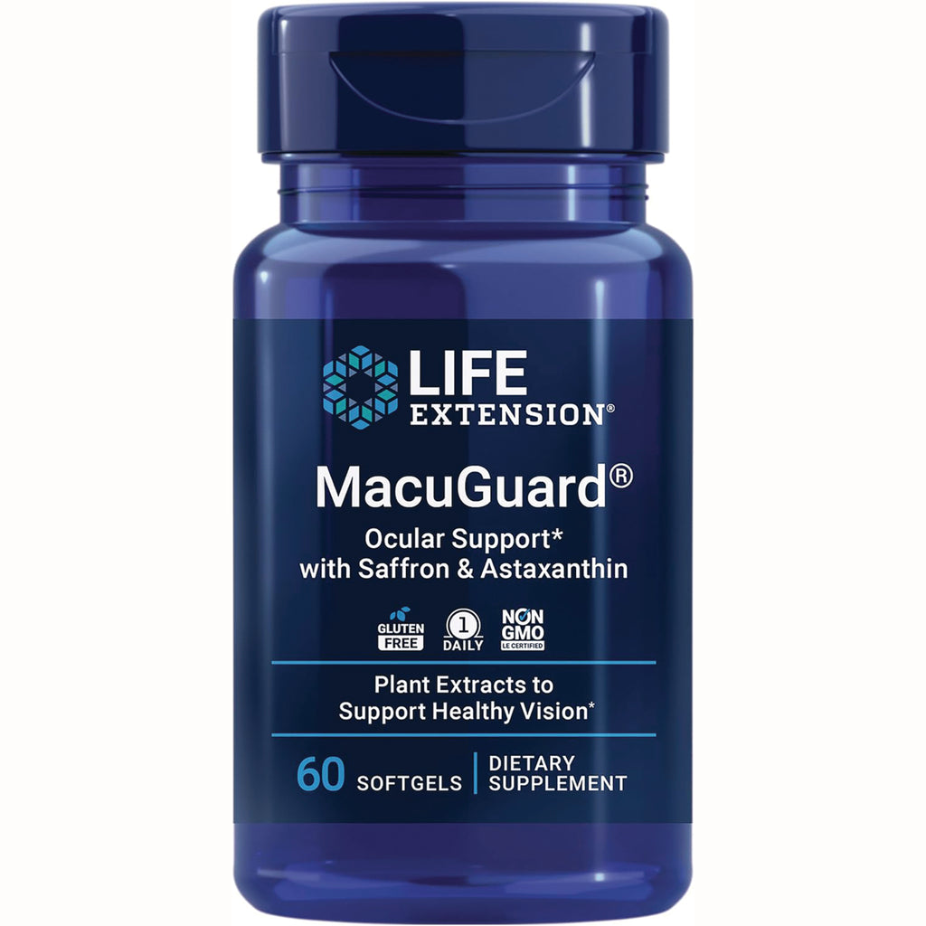 LE400 | Life Extension MacuGuard bottle, ocular support with saffron & astaxanthin, 60 softgels dietary supplement - Thumbnail