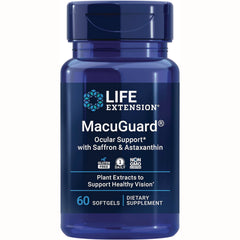 LE400 | Life Extension MacuGuard bottle, ocular support with saffron & astaxanthin, 60 softgels dietary supplement