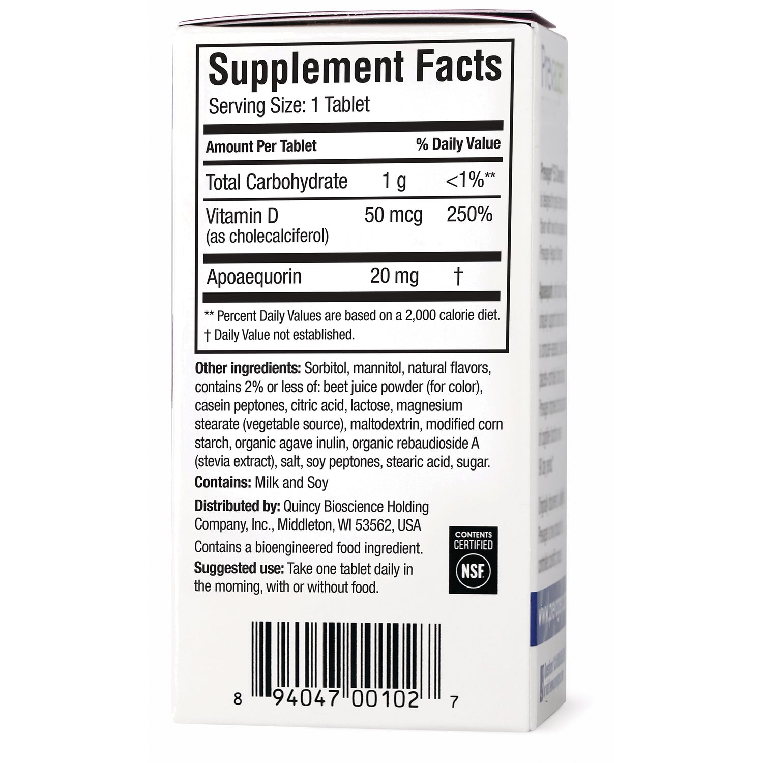 QB007 | Supplement Facts panel, ingredient list and barcode on back of supplement box