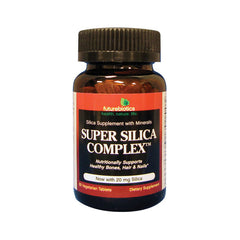 FB034 | amber bottle of Futurebiotics Super Silica Complex dietary supplement labeled 60 vegetarian tablets